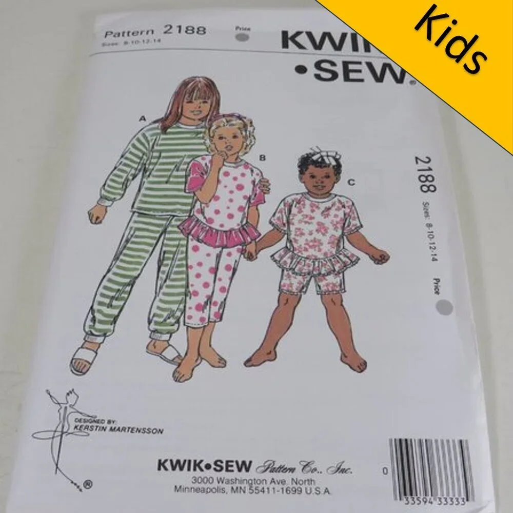 Kwik Sew 2188 Kids Clothing Pattern UNCUT Girls Night shirt pants 8-14